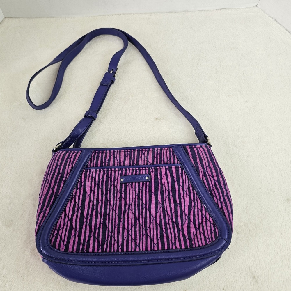 VERA BRADLEY Purple Stripe QUILTED Cotton Impressionista SHOULDER CROSSBODY BAG